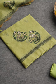 Chic Looms Green Muga Cotton Unstitched Suit Set
